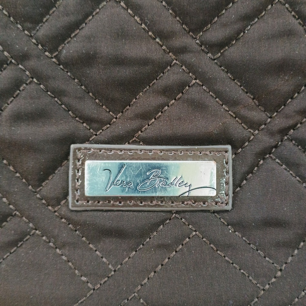Vera Bradley Chocolate Brown Quilted Microfiber Hobo Shoulder Bag Patent Trim - Picture 7 of 16